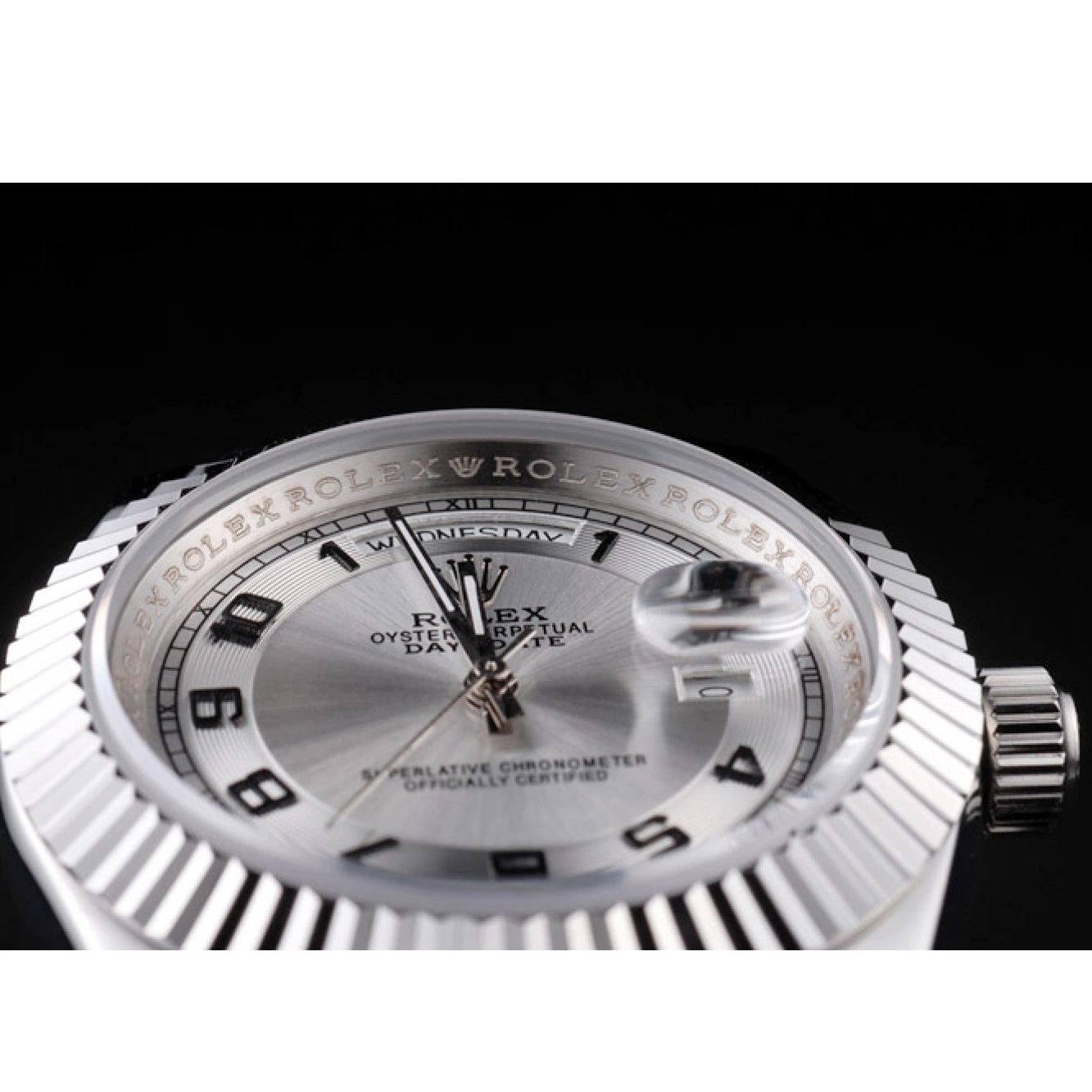 Good Copy Rolex Watches White Stainless Dial Rolex Polished Steel Day-Date 0801